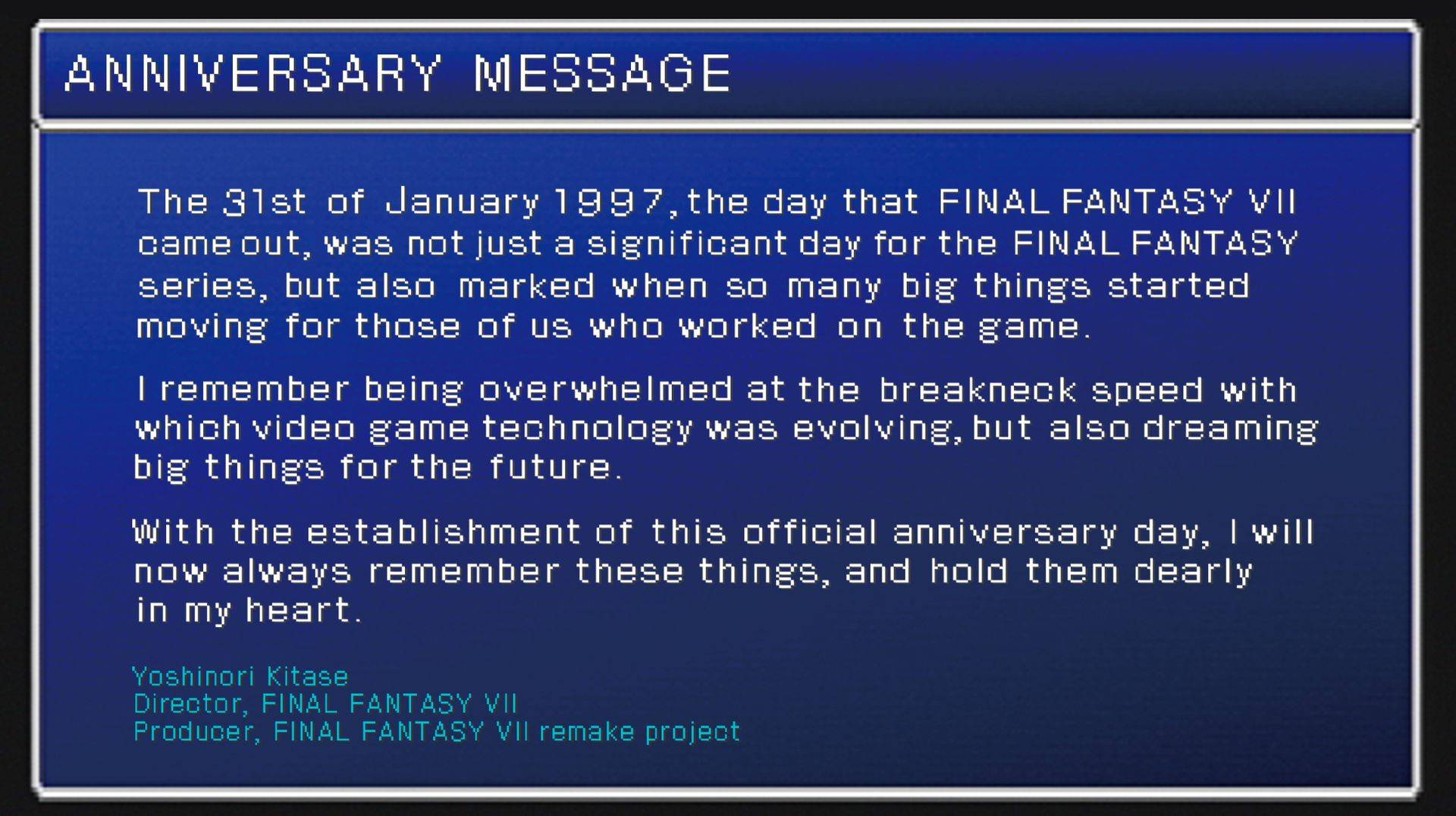 SE在日本注册《最末梦想7》纪念日 北濑佳范发布寄语