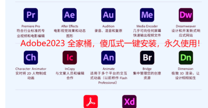 Adobe全家桶最新版下载PR下载2023PR下载lrc下载安拆PS安拆最新版