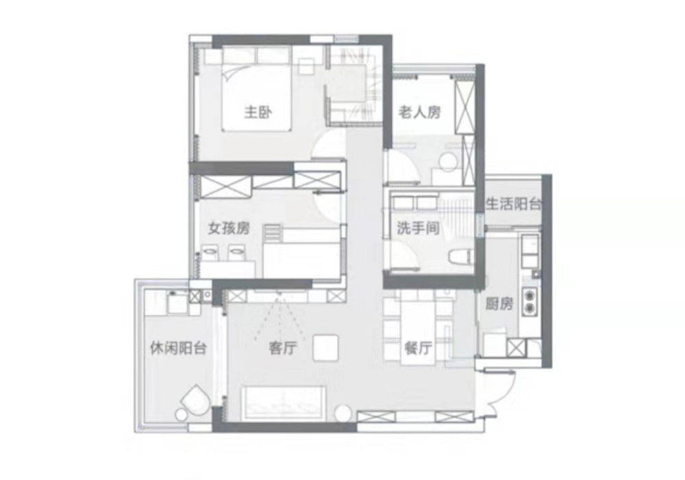 105平将阳台一半空间让给厨房,通铺木地板坐在地上玩太惬意了