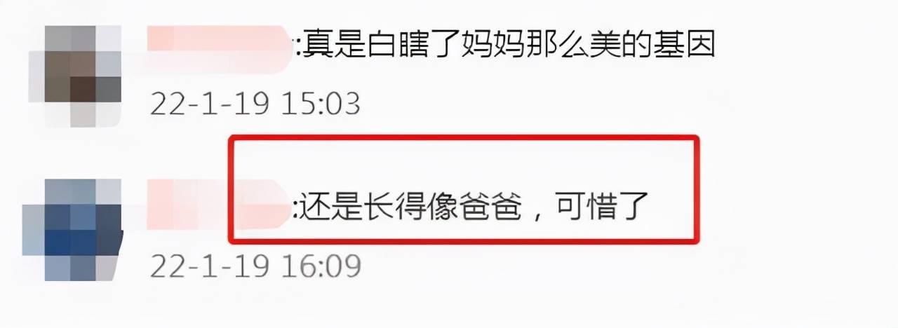 十分差，便让不少网友为孩子觉得可惜，觉得长得像爸爸实在是“可惜”。这样的评价自然带着戏谑和吐槽的恶意