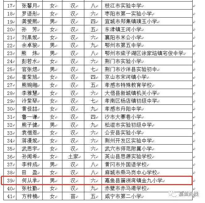 厉害了嘉鱼这位小学生入选国家级奖学金