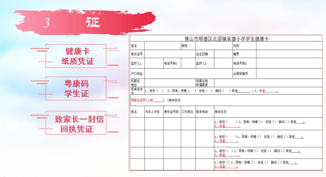 3证:学生健康卡纸质凭证,学生粤康码证《顺德区教育局致家长一封信