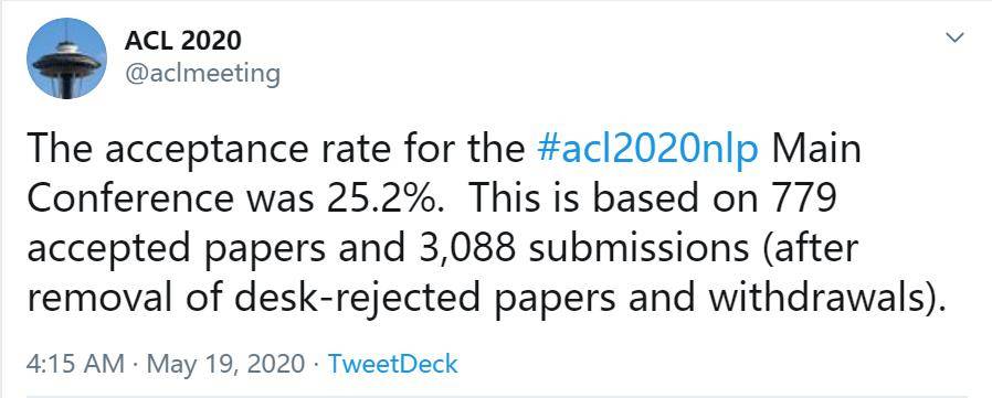 ACL2020接收论文列表公开，接收率25.2%，你上榜了吗？_Finding