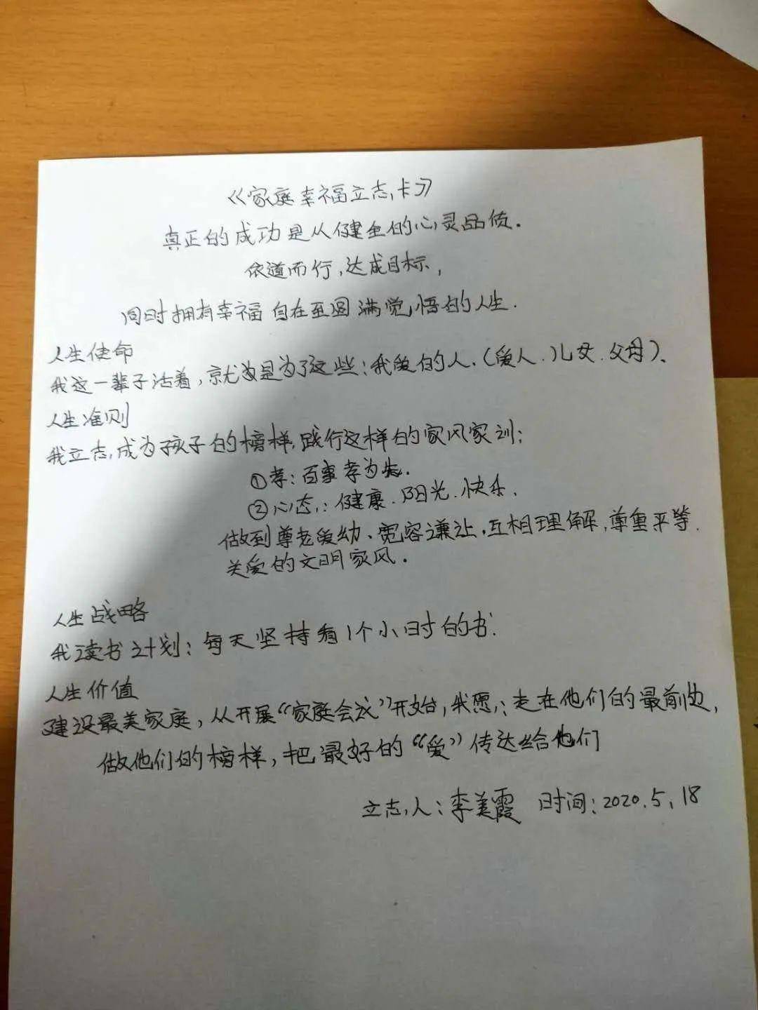 学生立志卡  幸福家庭立志卡  通过立志, 很多教师立志要做新时代