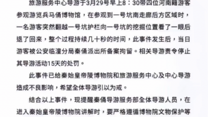 游客翻护栏进兵马俑坑,是故意的吗?