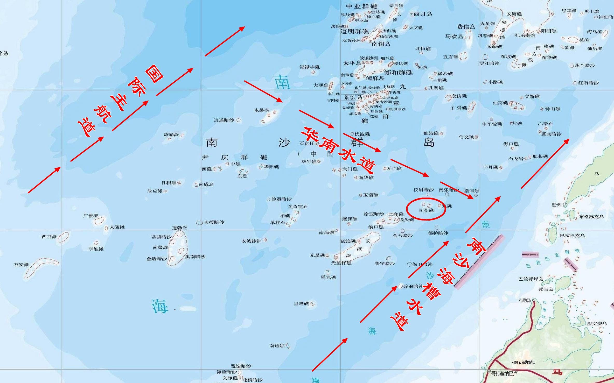 大型岛礁就是司令礁,巴拉巴克海峡也是从南海通往太平洋的一条重要