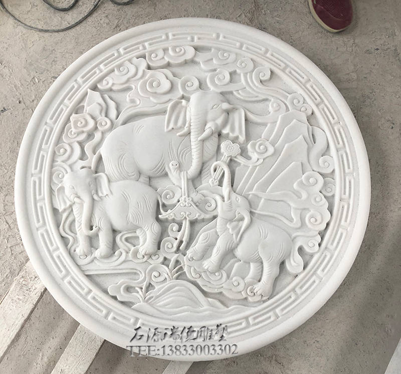 汉白玉圆形浮雕-背景墙雕刻装饰品-园林定制圆形浮雕