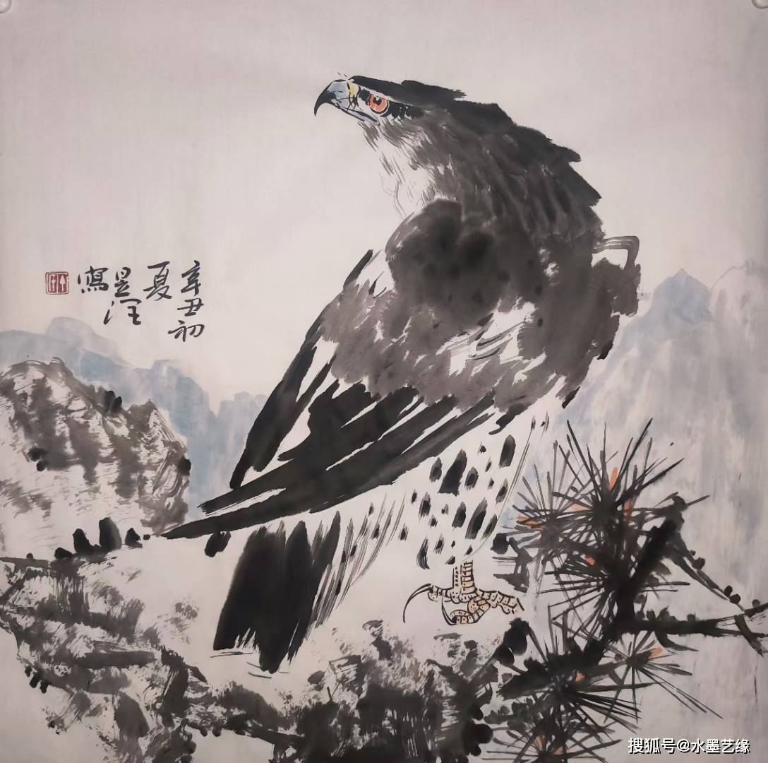 国家一级美术师黄河滩画鹰第一人画家丁昱润作品欣赏