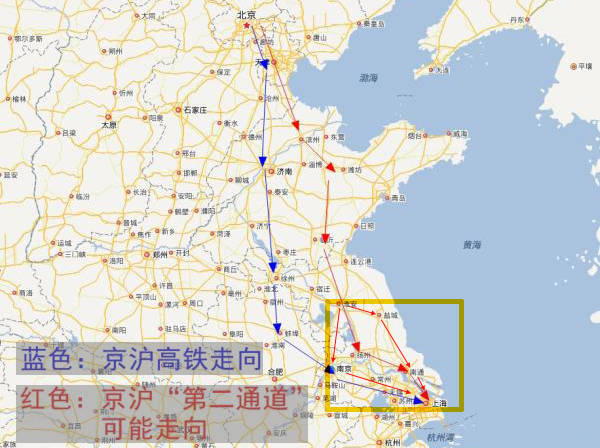 京沪高铁及第二通道大致走向,淮安以南或有变数/搜狐新闻根据媒体报道