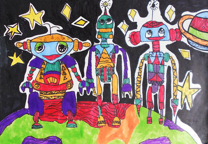 博鱼官网创意儿童画赏析——机器人的奇幻世界！(图3)
