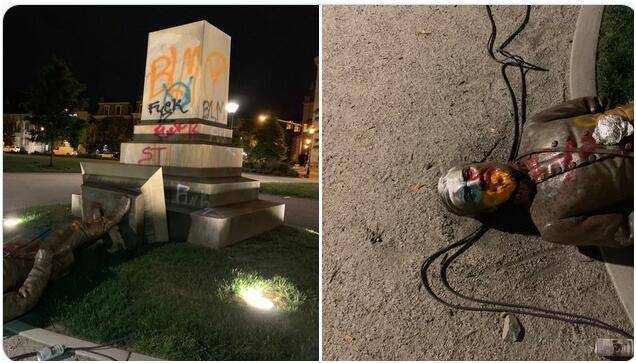 示威者|美国内战期间南方将军雕像被示威者推倒，有人泼漆、小便……