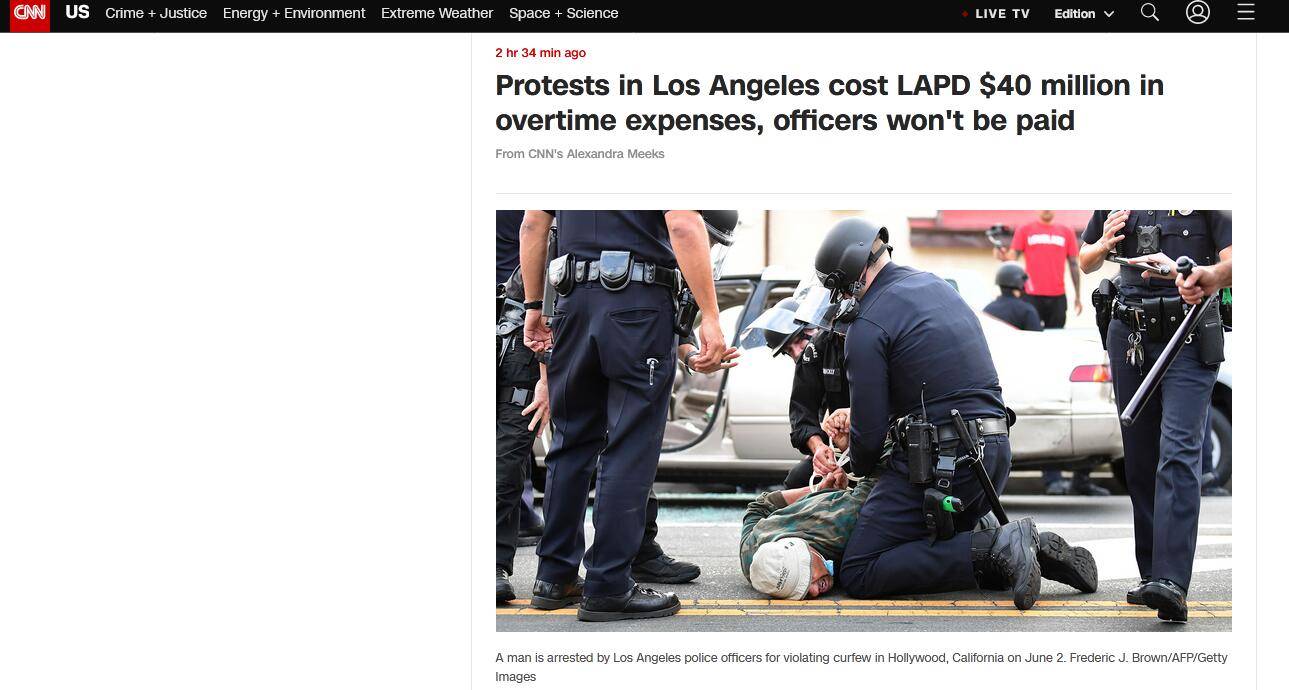 抗议持续，洛杉矶警察局发不出警员加班费：用