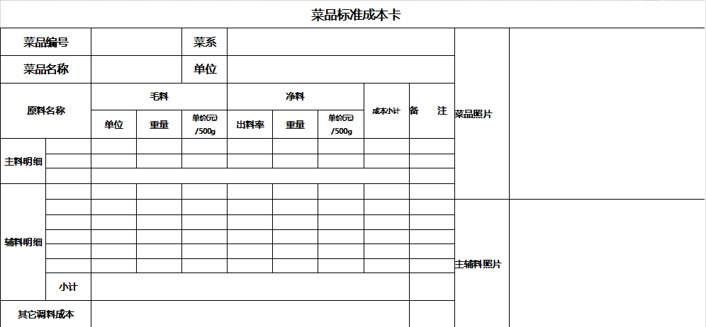 总之,标准成本卡食谱的制作不仅有利于菜品的成形更有利于菜品质量的