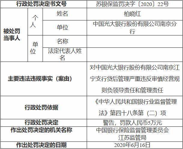 中国光大银行南京分行因 双录 工作执行不到位 被罚30万元