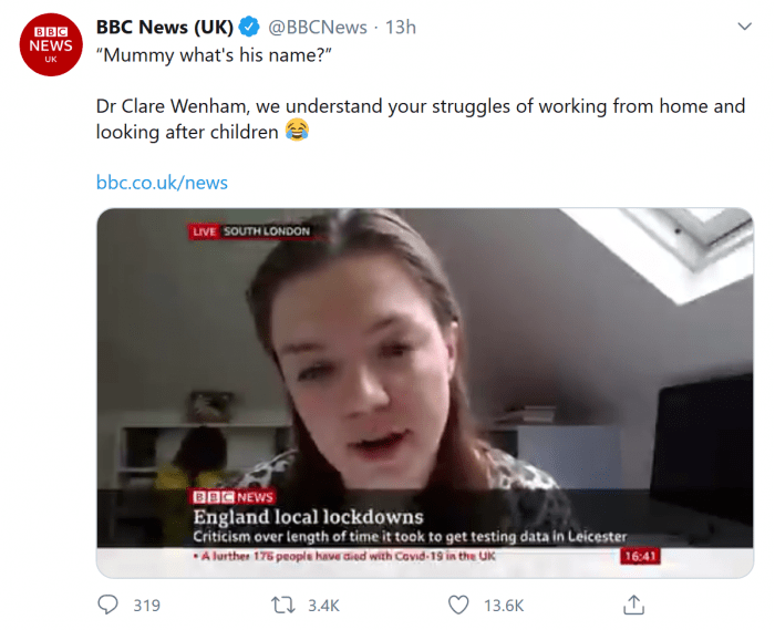 又有熊孩子乱入镜头：继“BBC爸爸”之后“BBC妈妈”诞生