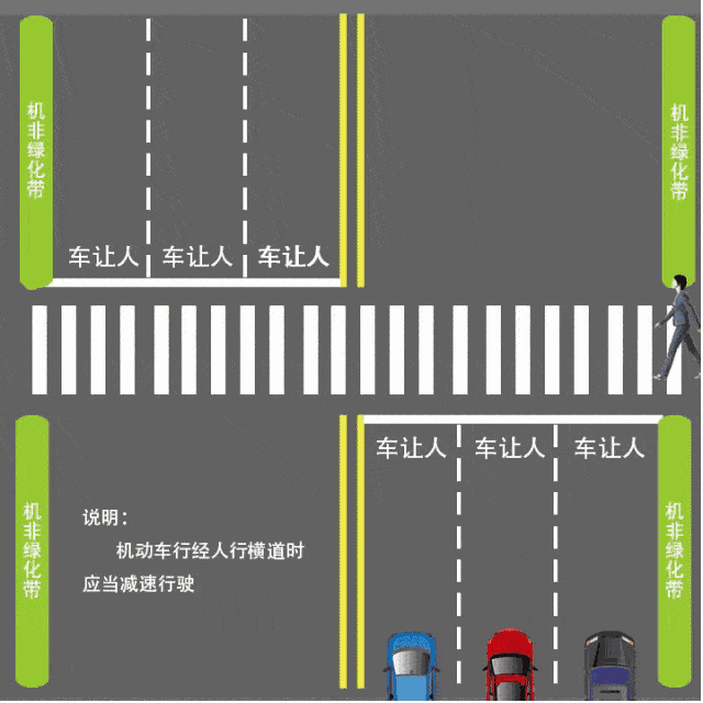 遇行人正在通过人行横道,应当停车让行;机动车行经没有交通信号的道路