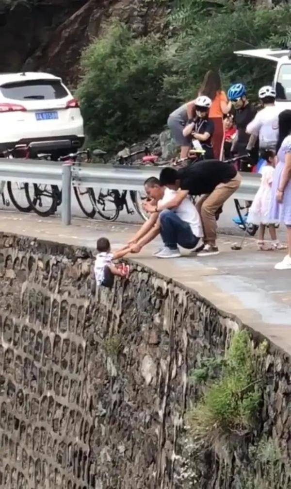 游客|坑娃！小孩被熊家长挂峭壁拍照，官方回应来了