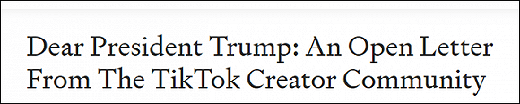 TikTok|TikTok大V联名致信川普：Z世代在互联网中成长，为何不以此为契机公平竞争？