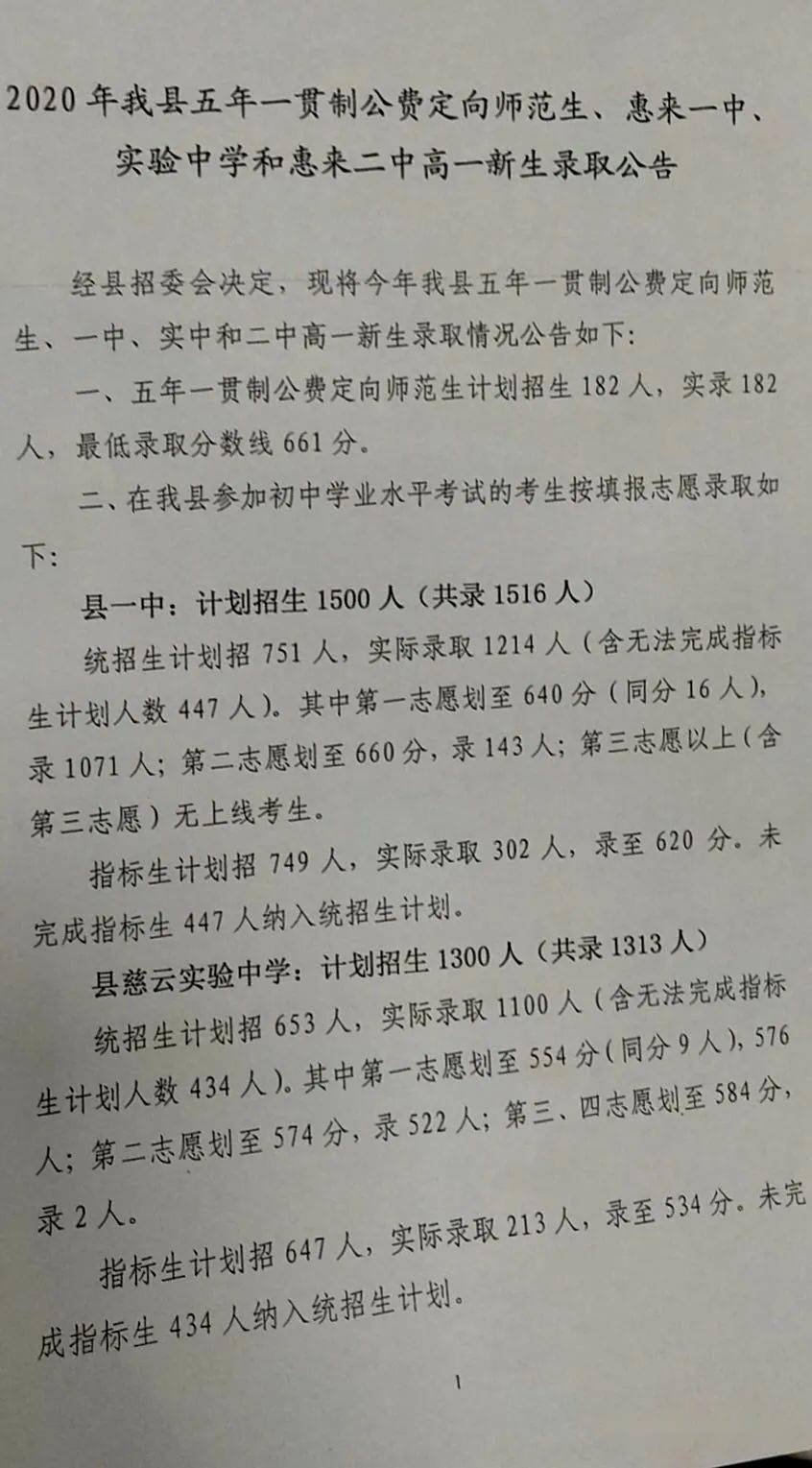 2020揭阳二中的录取_惠来一中、实中、二中录取分数线公布