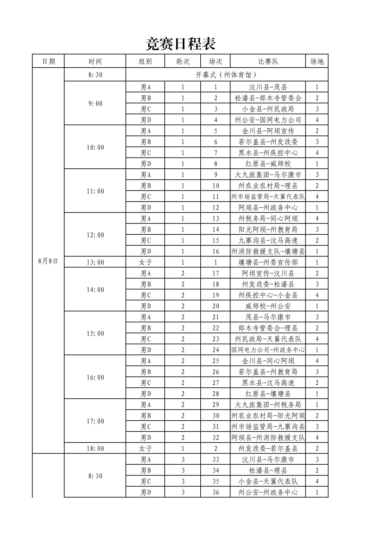 具体竞赛日程表如下