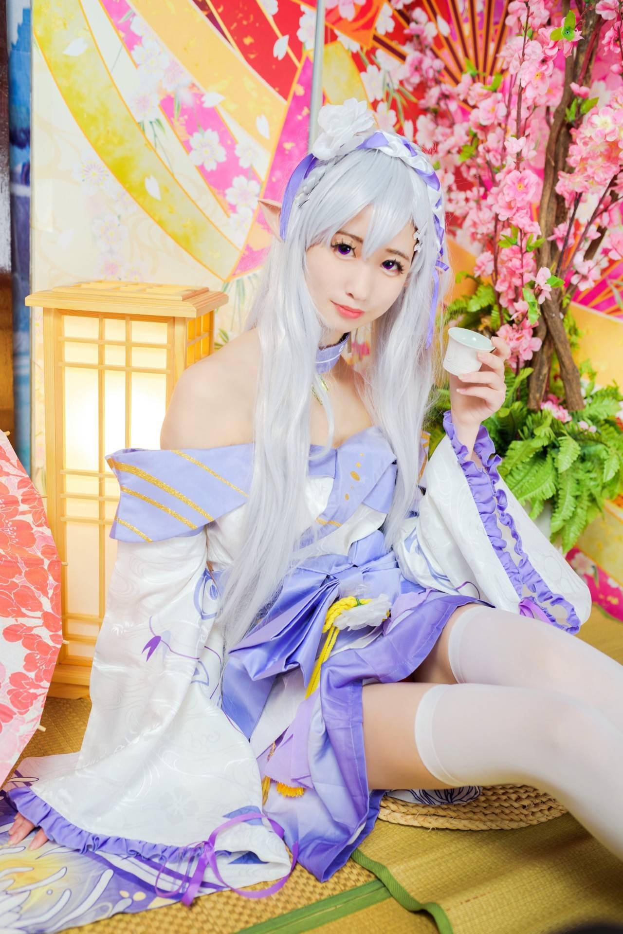  从零开始的异世界>艾米莉亚妖精祭奠和服cosplay