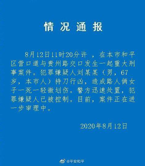 天津一男子持刀行凶致两女子1死1伤 已被警方控