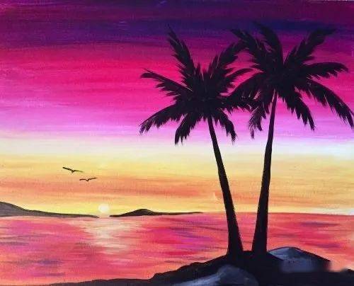 素材分享20张漂亮的椰林海滩剪影画