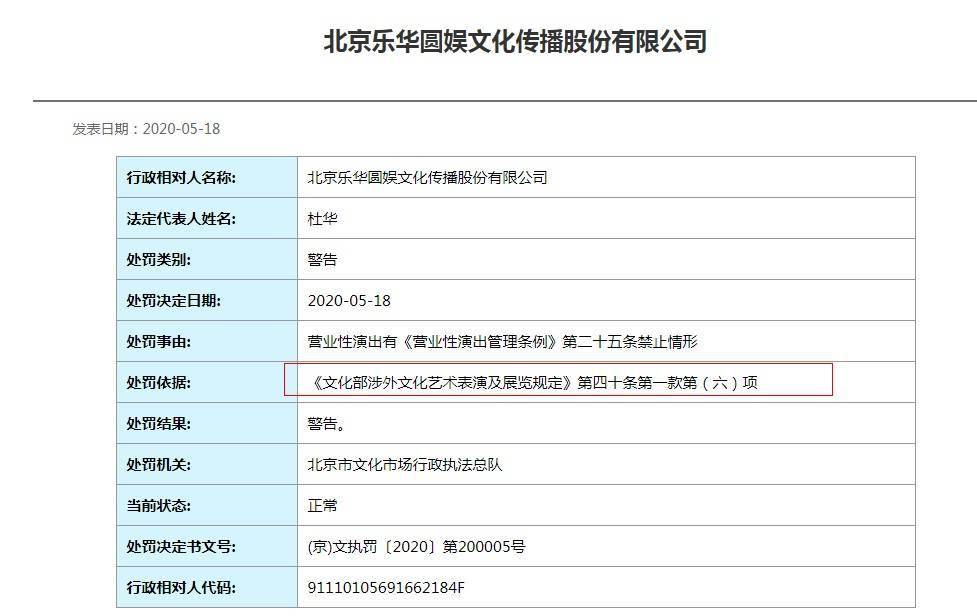 乐华圆|乐华娱乐深夜回应被行政处罚：与祖国立场坚定一致