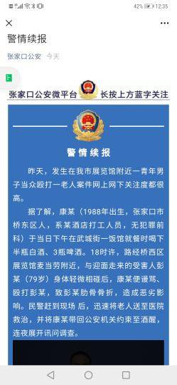 男子当众殴打老人 张家口警方：以寻衅滋事罪批