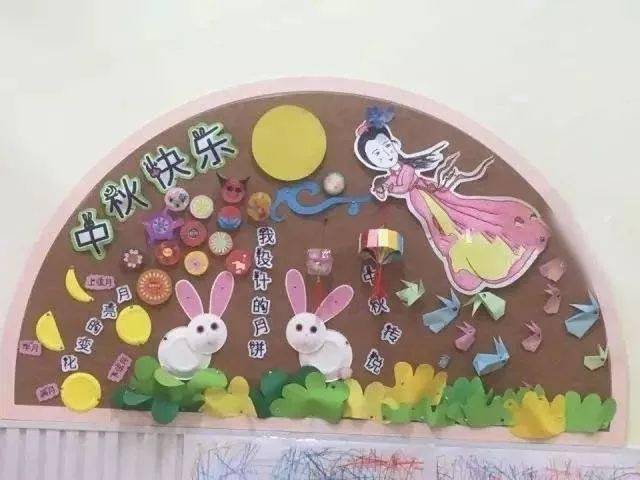 中秋节环创 | 幼儿园教室主题墙布置,活动展板,粘土