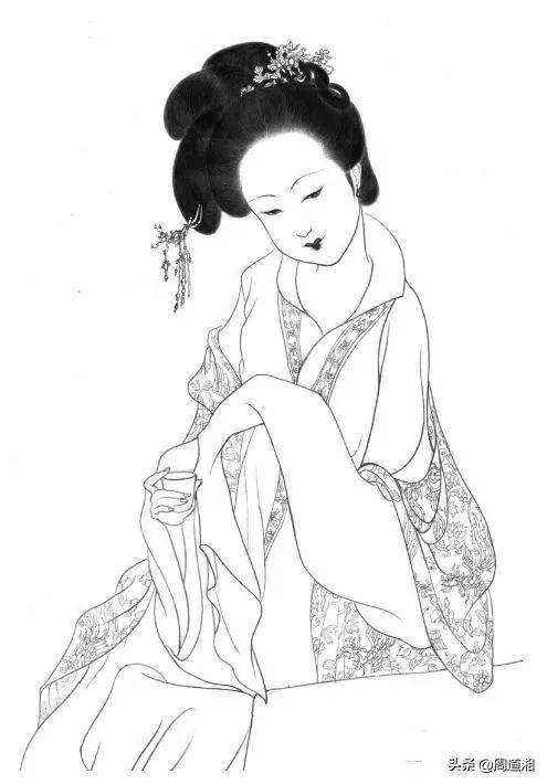 黑白线稿古风美人白描线稿素材附人物五官画法