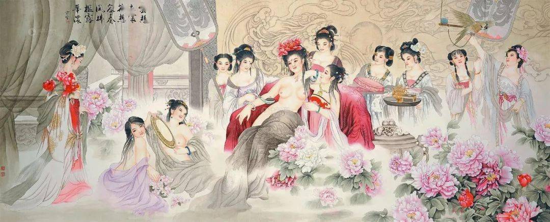 中国絵　乙亥年写貴妃出浴圖　銘有り 中国絵 乙亥年写貴妃出浴圖 銘有リ 肉筆の通販 by kOYUMI's shop