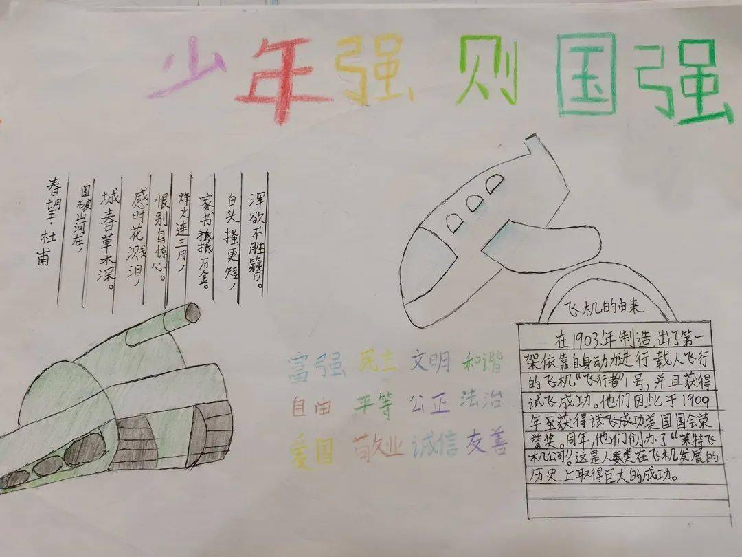 大家纷纷拿起笔来,用文字,用绘画,用手抄报,表达出自己对于国防的感受