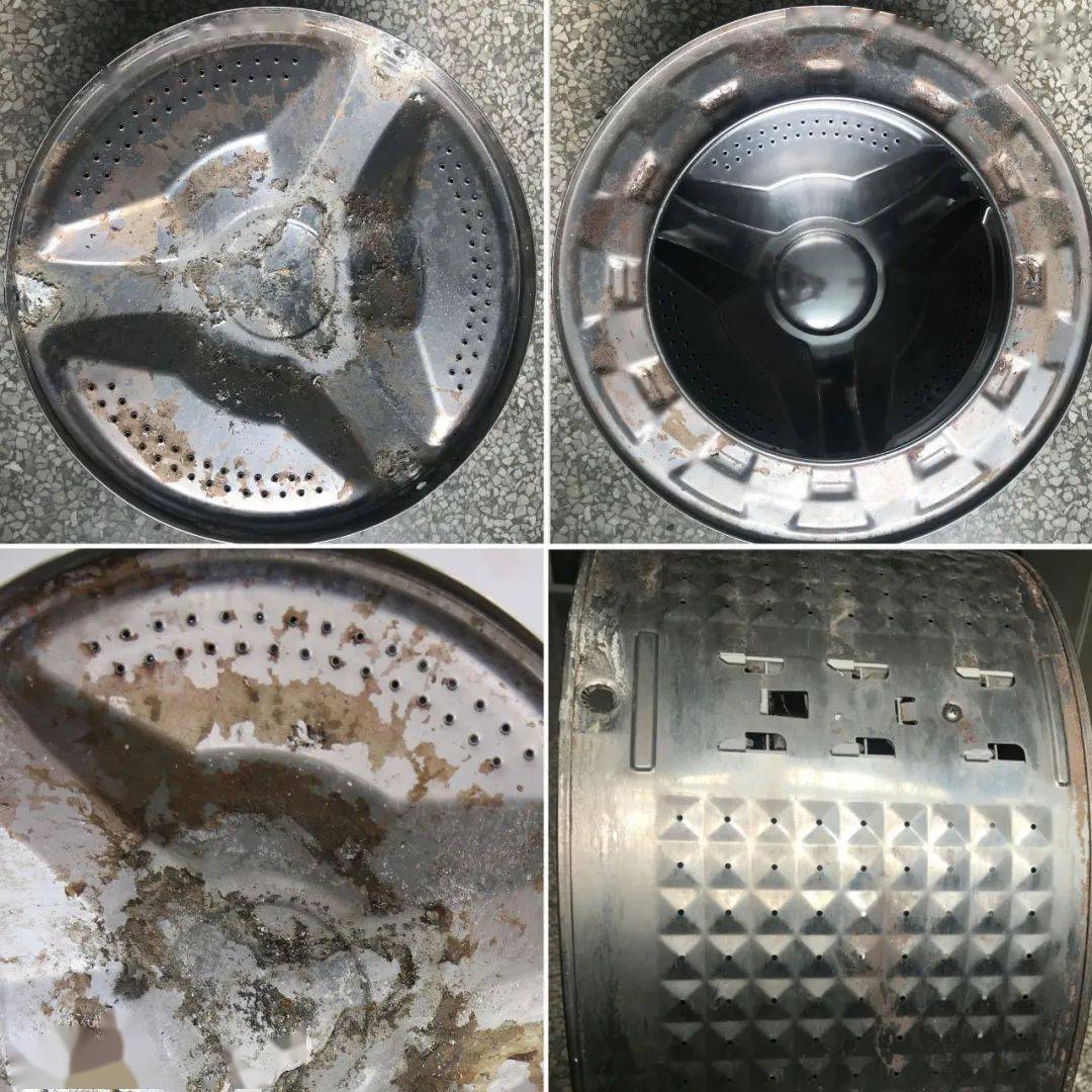 拆开一看,天呐,一层一层全是污垢,简直不忍直视.洗衣机内筒,光洁亮丽.