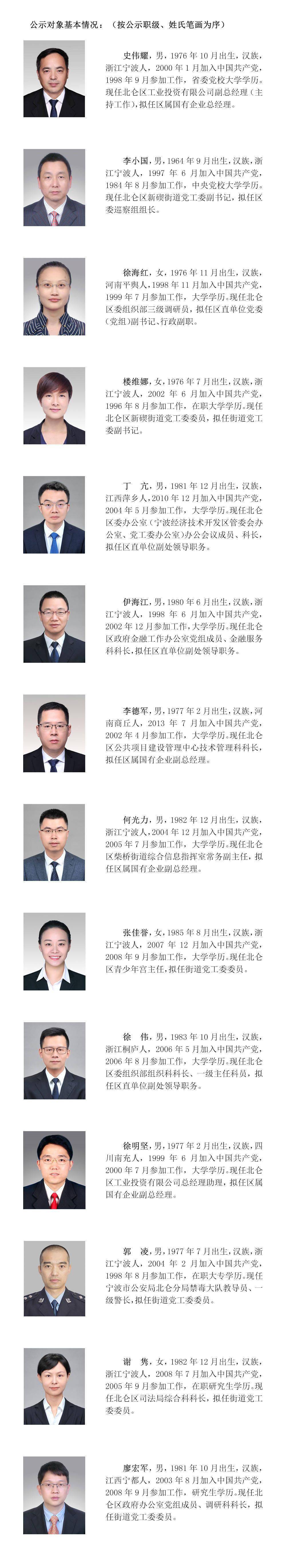 北仑区领导干部任前公示通告