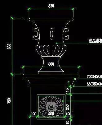 石材花钵cad立面剖面画法及注意事项