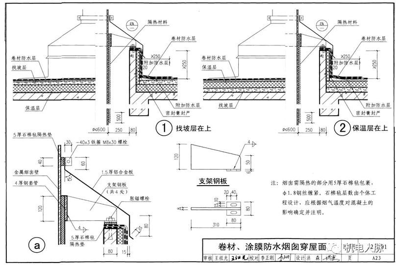 烟道,竖井及排气 出屋面烟道及竖井的做法12j201