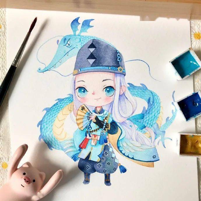 水彩画手绘 | q版阴阳师,色彩十分舒适