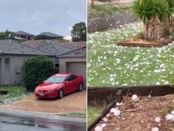 澳大利亚昆士兰州遭冰雹袭击 巨大冰雹砸穿窗户屋顶_视频