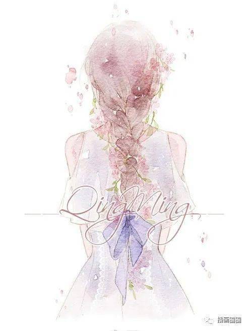水彩| 一组小清新水彩风女孩背影 · 花嫁系列