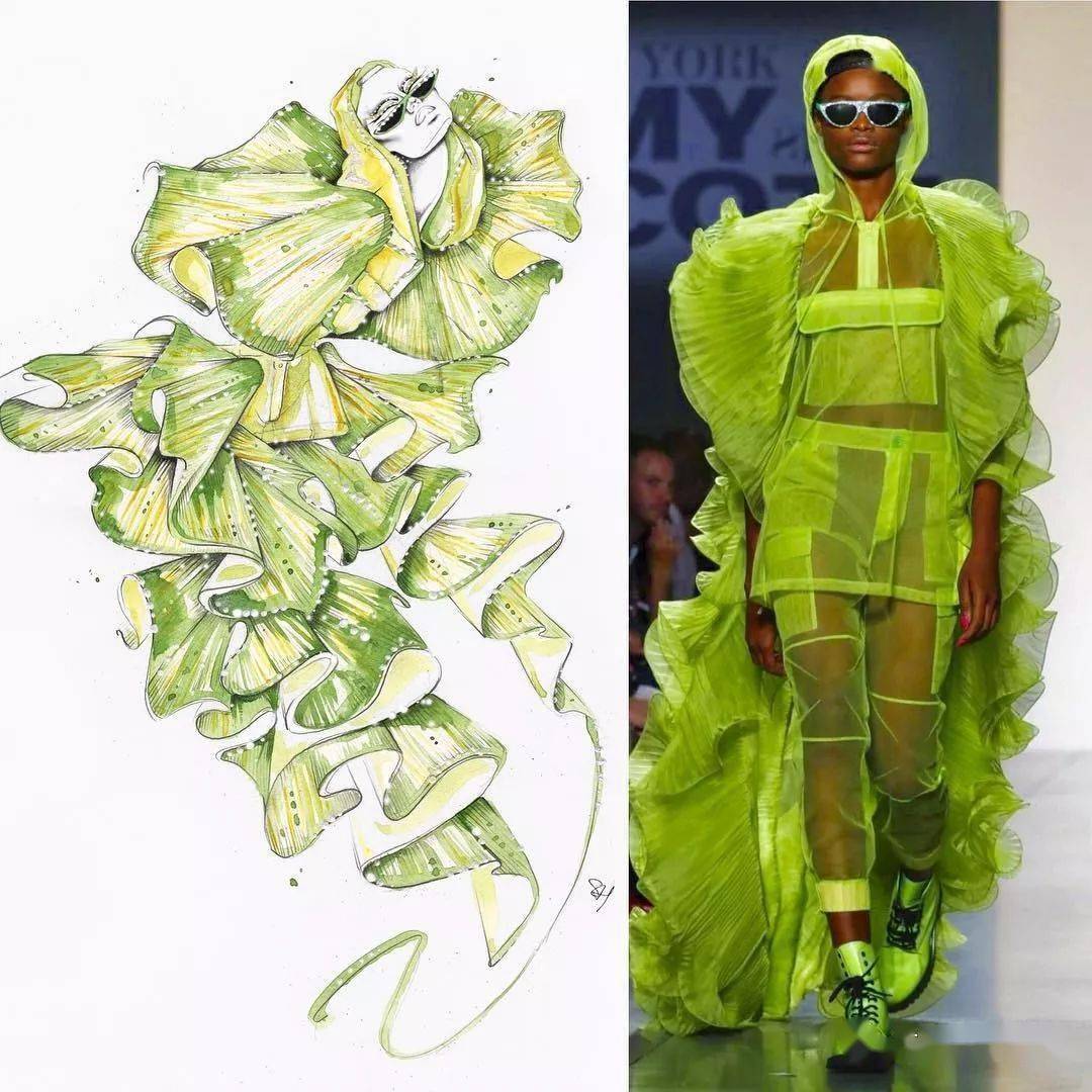 时尚|时装画上的褶皱不知怎么画？向这位时尚插画界的＂三宅一生＂学习一下！