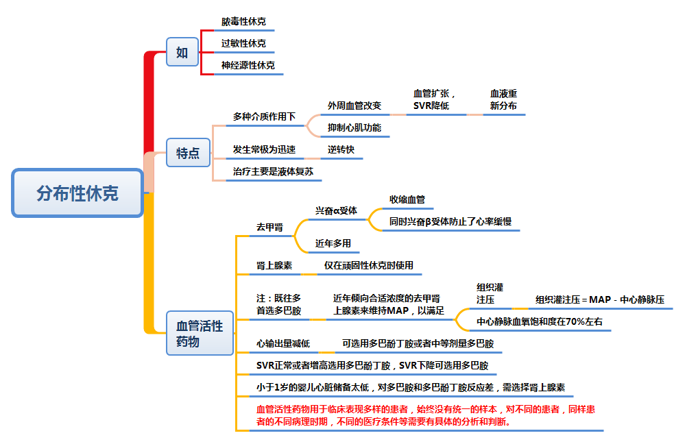 思维导图-各种休克与血管活性药物的使用