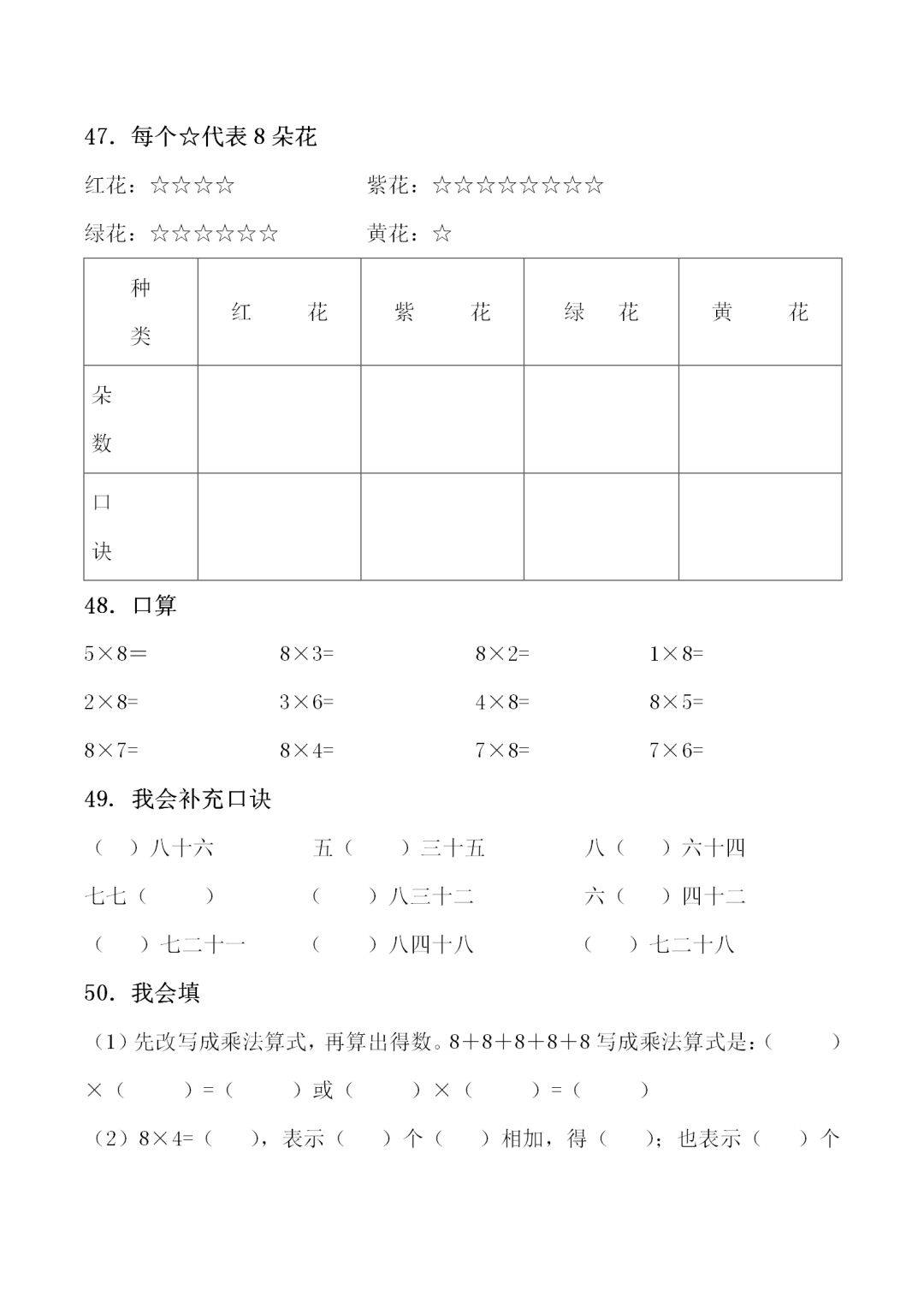 小学二年级数学上册乘法口诀填空练习题精选201110