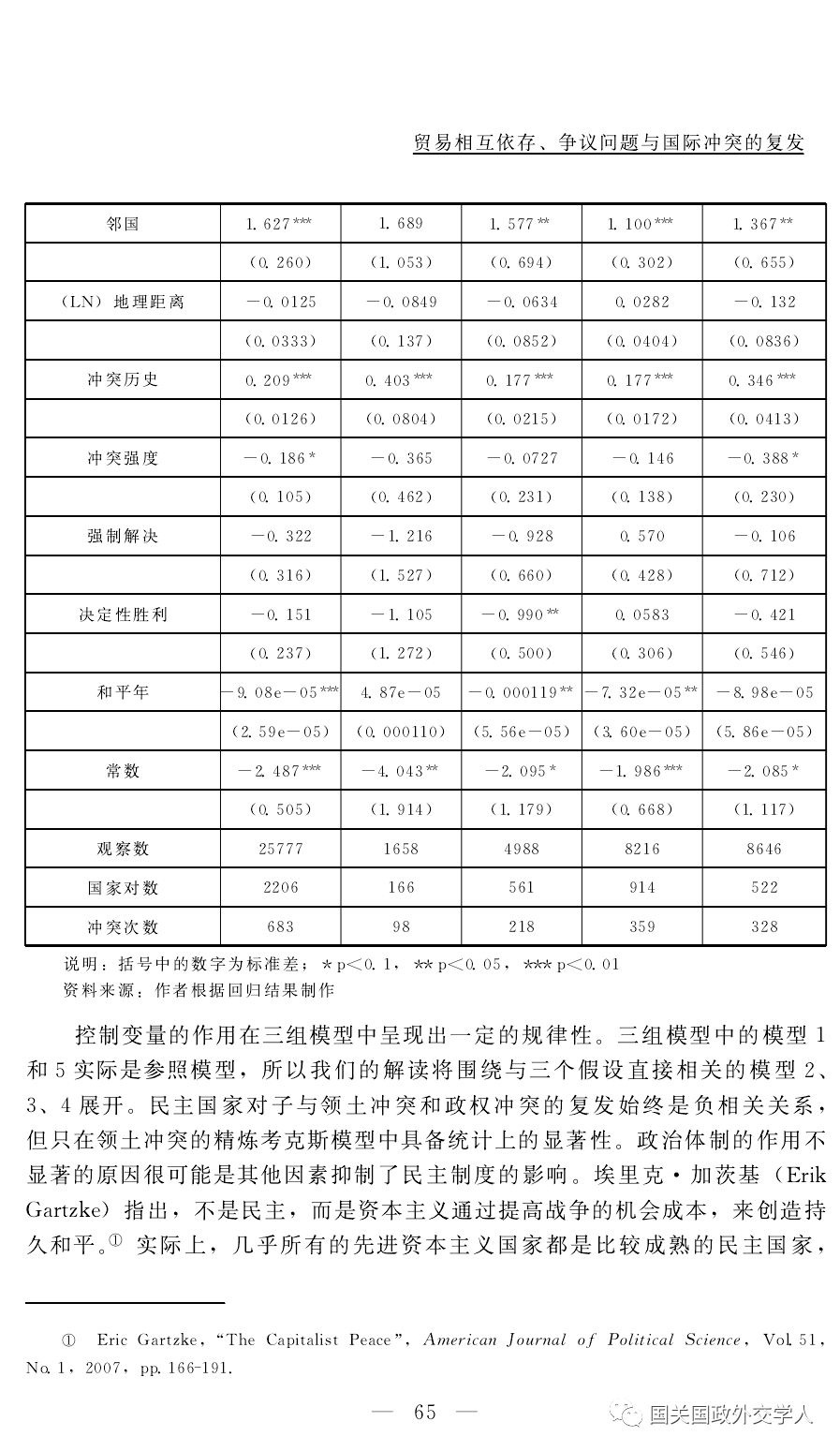 学术成果卢凌宇胡鹏刚贸易相互依存争议问题与国际冲突的复发