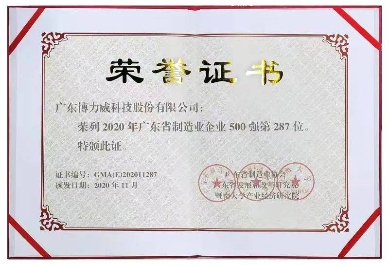 广东省制造业500强发布,博力威荣登榜单!_手机搜狐网