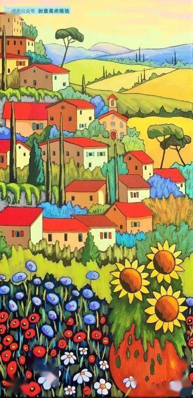 风景临摹素材—20张色彩丰富的田园风手绘作品
