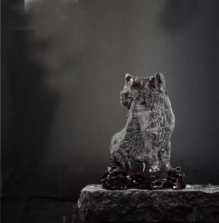 清供,一石 木座 