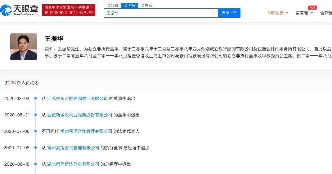 王振华退出多家公司董事职位