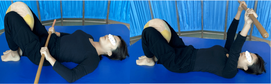 目的:使骨盆稳定,激活腹横肌,改善腘绳肌柔韧性    矫正棍上举