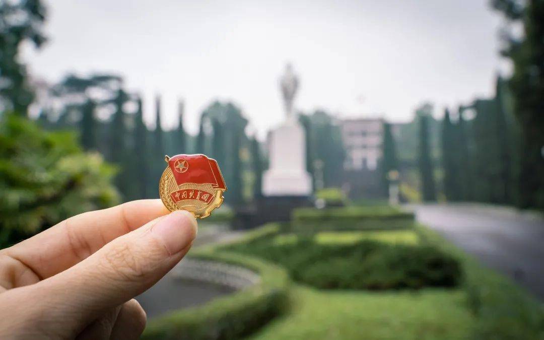 团代会和团徽合影与光荣并行